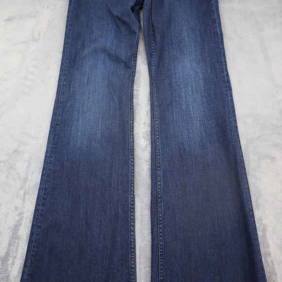 H M Jeans Womens 27 Blue Flared Mid Rise Button Zip Pocket Dark Wash Denim Pants - Picture 13 of 16